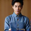 ケンジさんが作った藍染の刺し子の布巾.